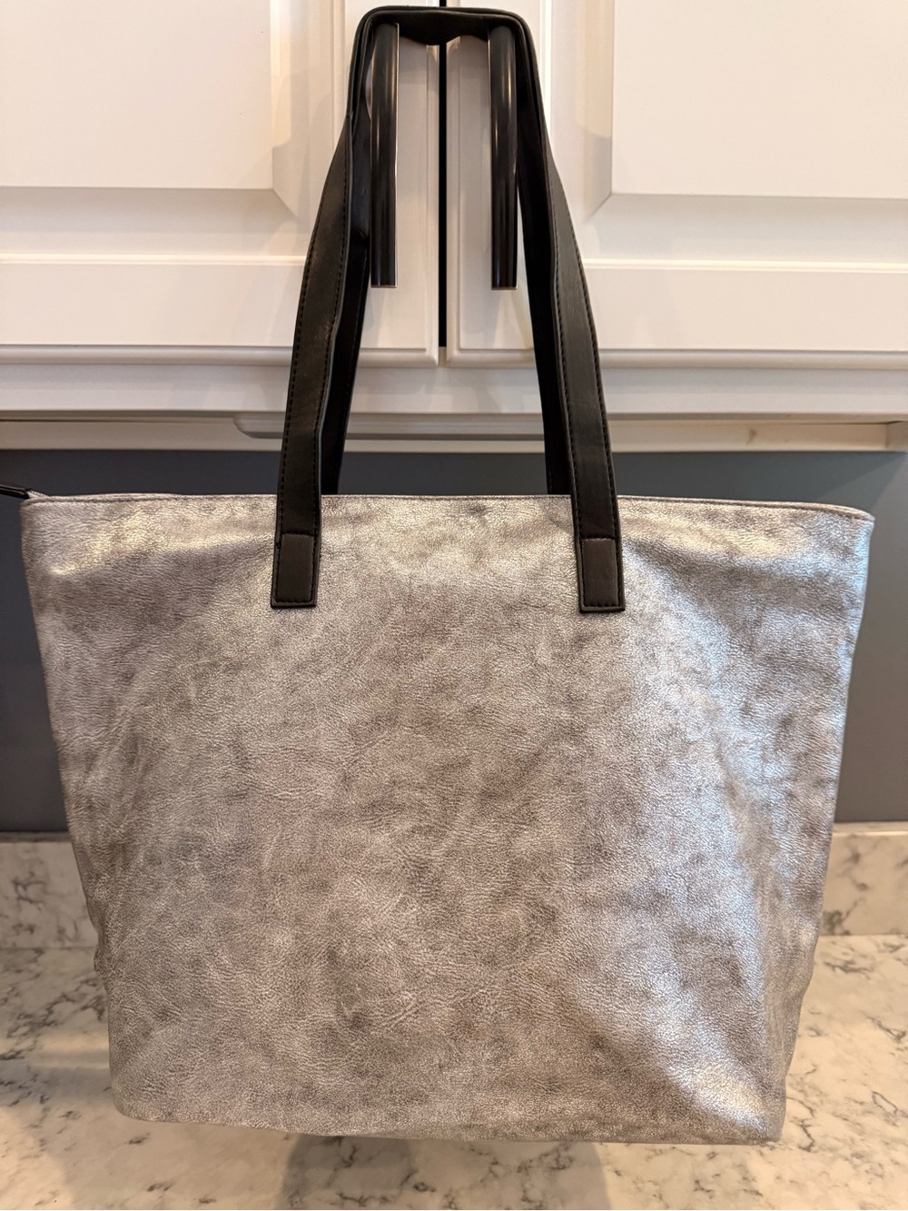 Taleen Metallic Silver Tote Bag Large Shoulder Purse